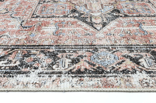 Annabel Distressed Vintage Terracotta & Sky Blue Rug - VITAL 2664-07 (with fringe)