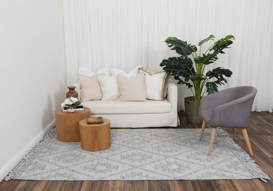 Diego Geometric Grey Wool Rug - DIEG04