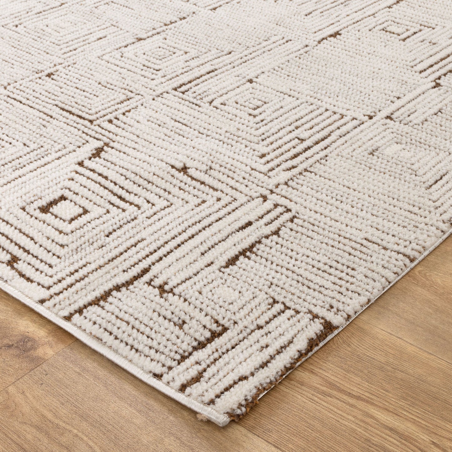 Mila Geometric Squares Cream Brown Rug - MIL8