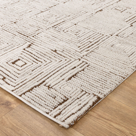 Mila Geometric Squares Cream Brown Rug - MIL8