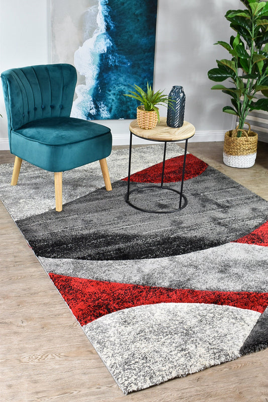 Dahlia 298 Dark Grey Red Rug