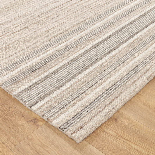 Praia Multi Stripe Beige Grey Wool Rug