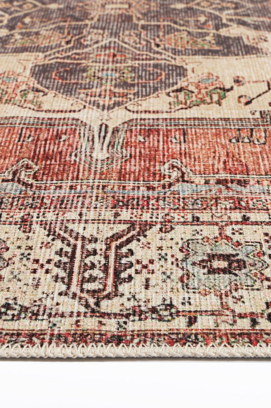 Distressed Vintage Belle Rust Blue Washable Rug - VITAL 3180-00