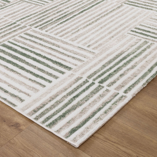 Wellington Geometric Lines Green Rug - W005