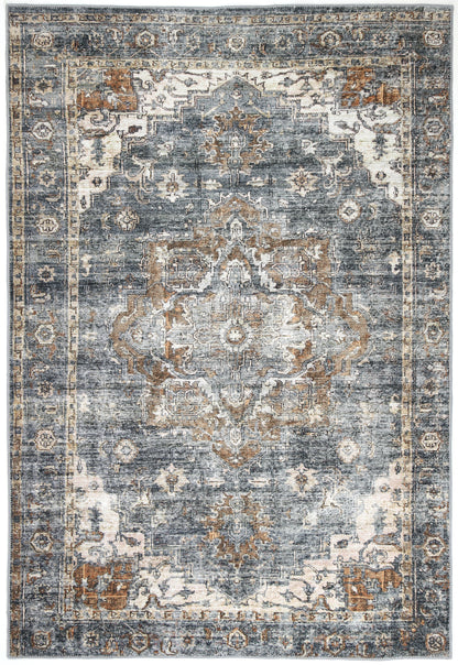 Distressed Vintage Cezanne Rabbit Gray Inca Gold Area Rug - VITAL 2244-04