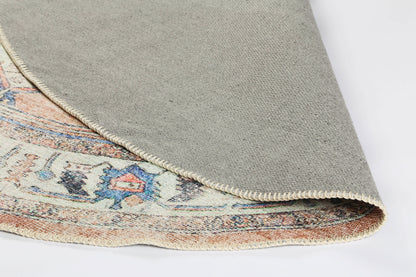 Pissarro Terracotta Blue Washable Round Rug - VITAL 3163-00