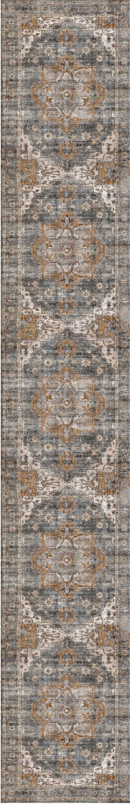 Distressed Vintage Cezanne Rabbit Gray Inca Gold Runner Rug - VITAL 2244-04