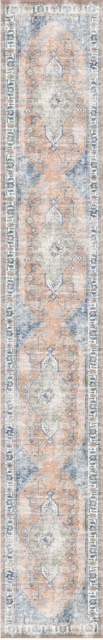 Pissarro Terracotta Blue Washable Runner - VITAL 3163-00