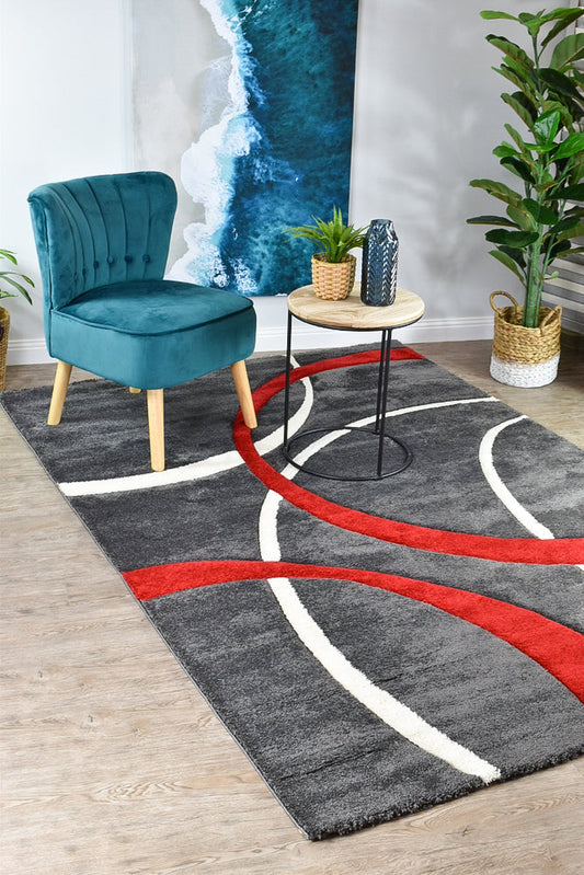 Dahlia 798 Dark Grey Red Rug