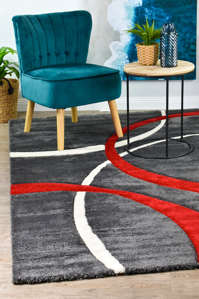 Dahlia 798 Dark Grey Red Rug