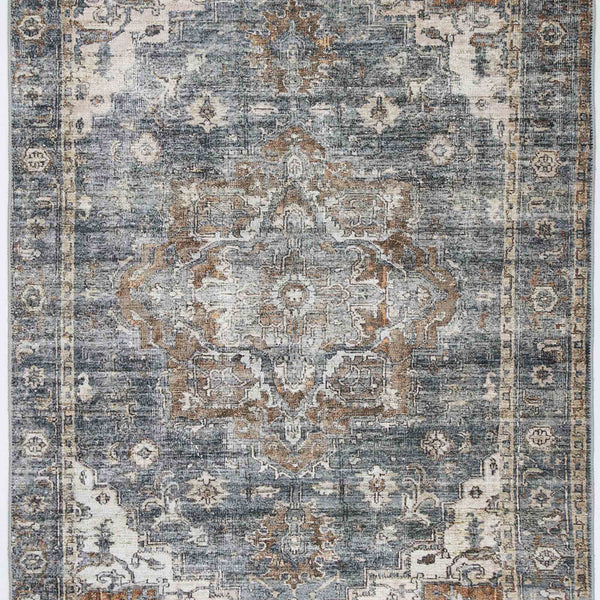 Distressed Vintage Cezanne Rabbit Gray Inca Gold Area Rug - VITAL 2244-04 (with fringe)